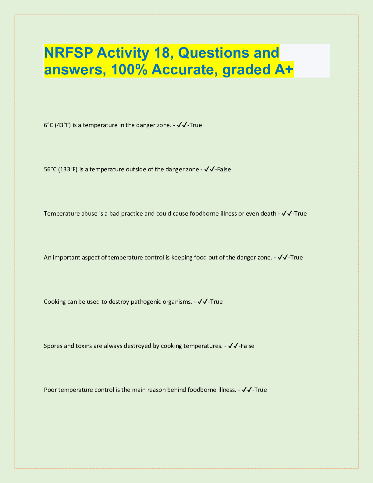 Preview image for NRFSP Activity 18, Questions and  answers, 100% Accurate, graded A+